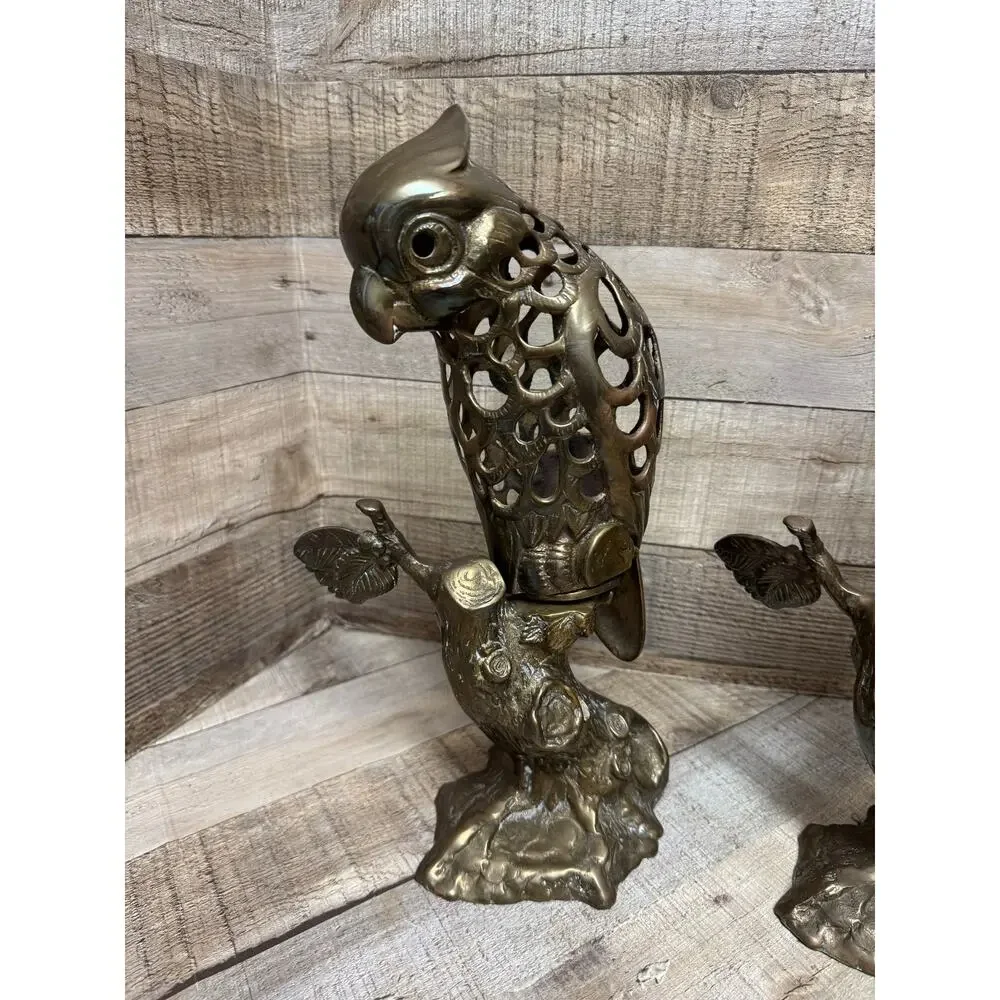 Vintage Brass Parrot Candle Holders